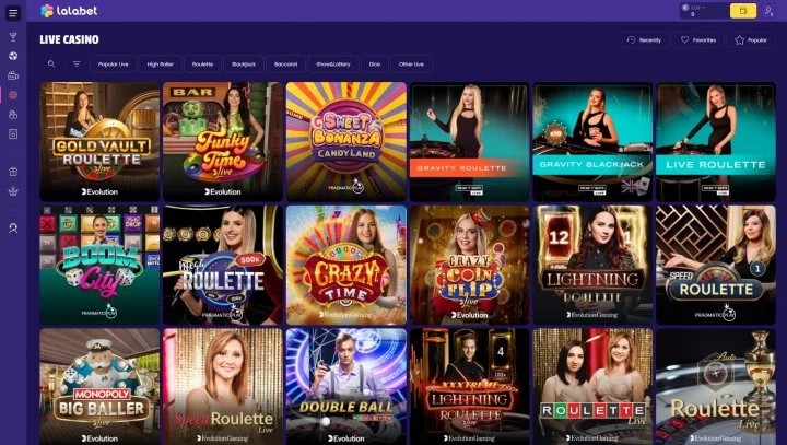 LalaBet live casino tafels